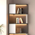 Vitrine d'angle ouverte en bois noir et blanc avec éclairage