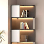 Vitrine d'angle ouverte en bois noir et blanc avec éclairage