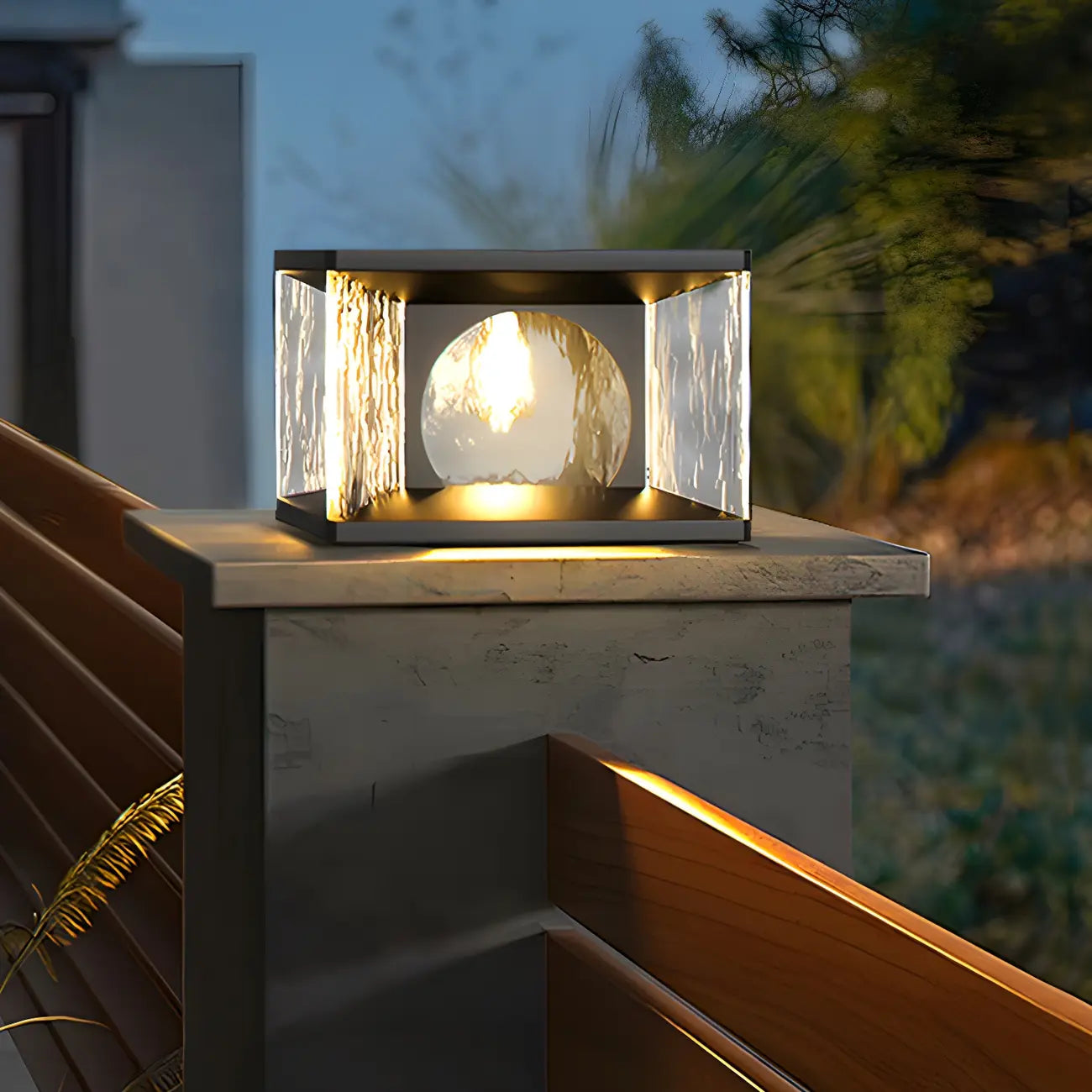 Lampe de poteau carrée en métal noir et verre transparent avec fil électrique