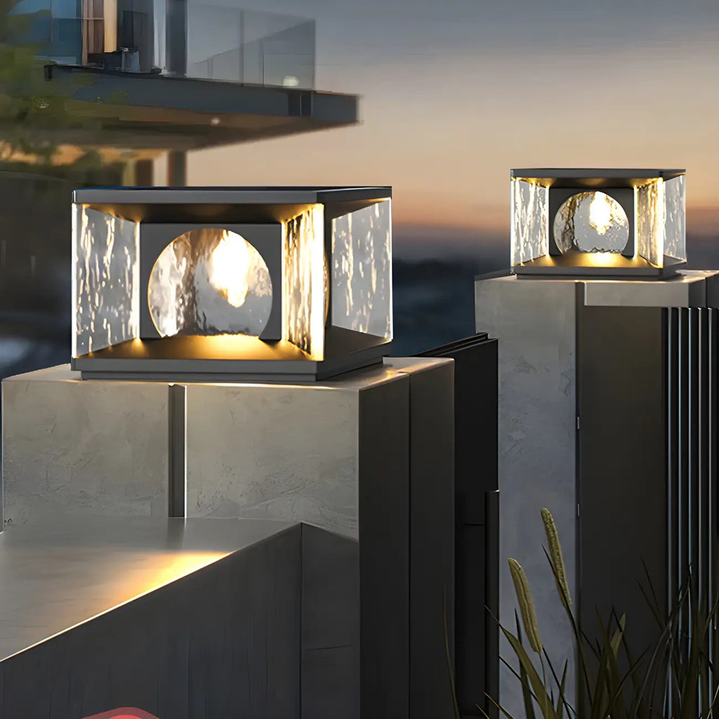 Lampe de poteau carrée en métal noir et verre transparent avec fil électrique