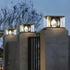 Lampe de poteau carrée en métal noir et verre transparent avec fil électrique
