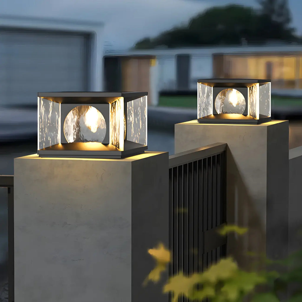 Lampe de poteau carrée en métal noir et verre transparent avec fil électrique