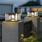 Lampe de poteau carrée en métal noir et verre transparent avec fil électrique