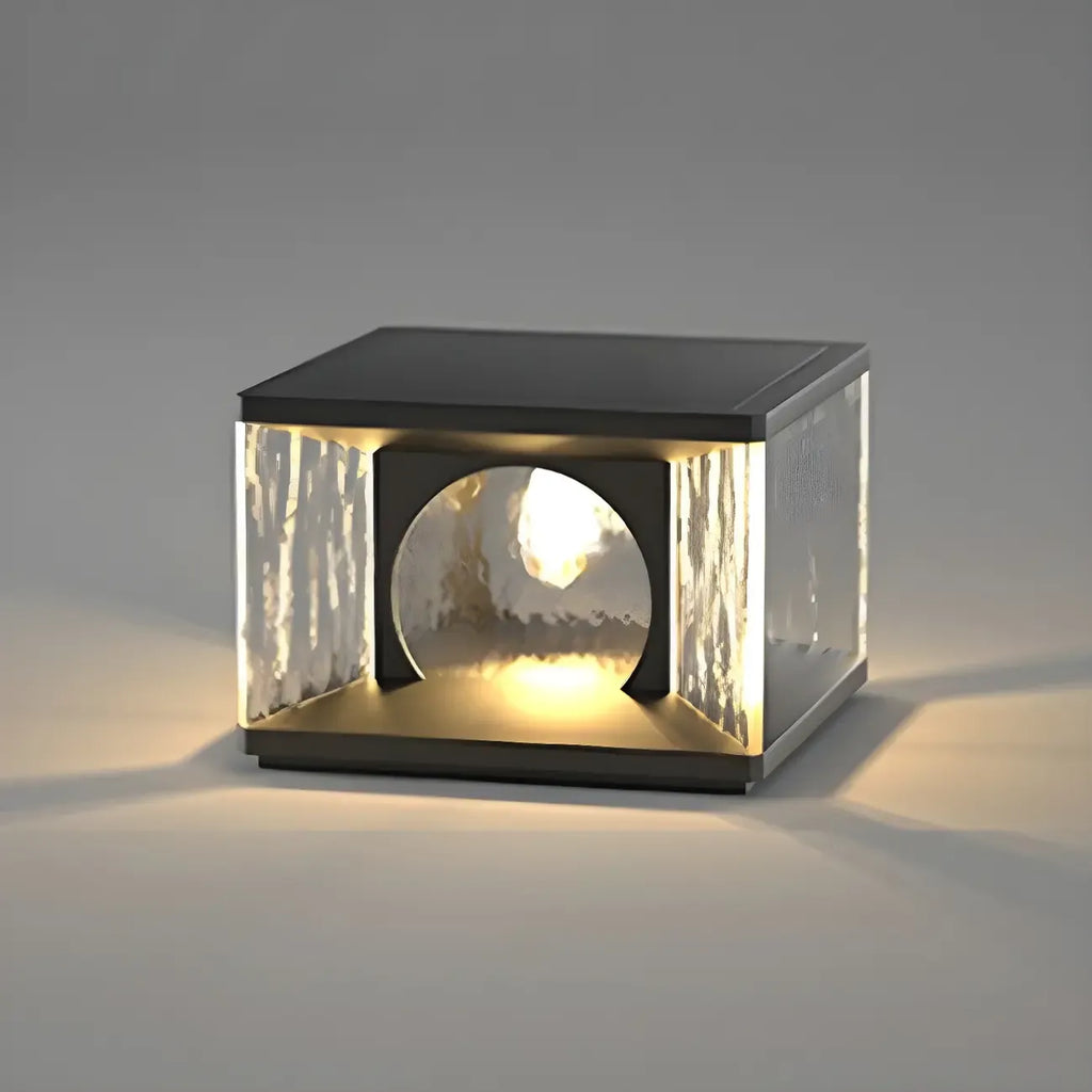 Lampe de poteau carrée en métal noir et verre transparent avec fil électrique