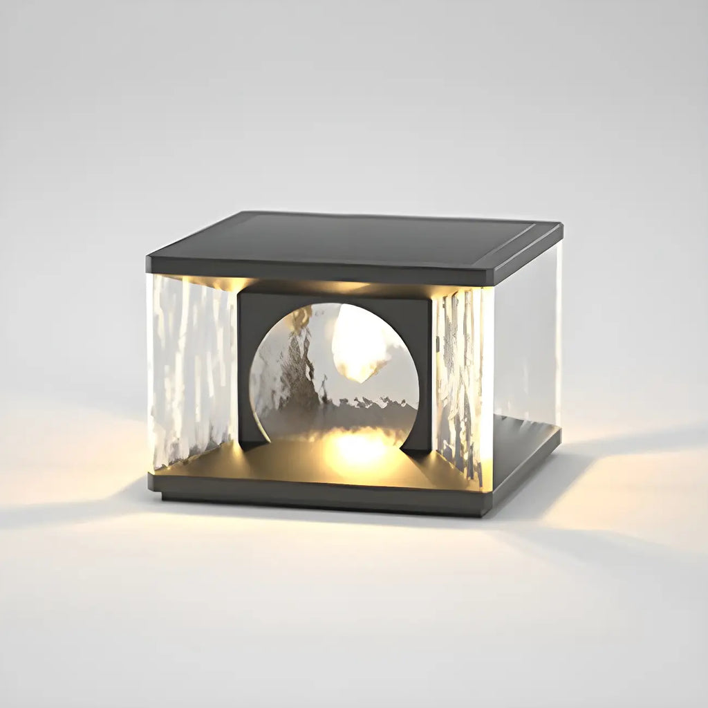 Lampe de poteau carrée en métal noir et verre transparent avec fil électrique