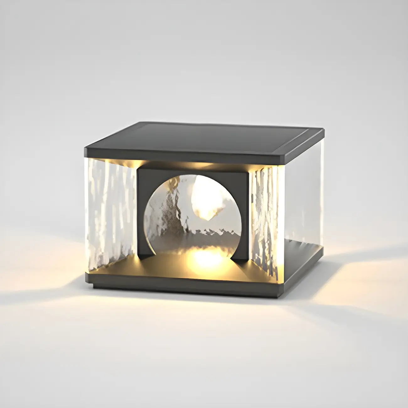 Lampe de poteau carrée en métal noir et verre transparent avec fil électrique