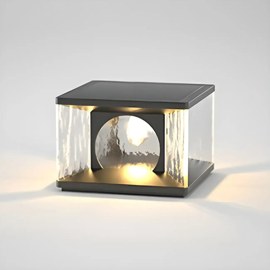 Lampe de poteau carrée en métal noir et verre transparent avec fil électrique