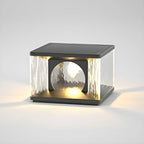 Lampe de poteau carrée en métal noir et verre transparent avec fil électrique