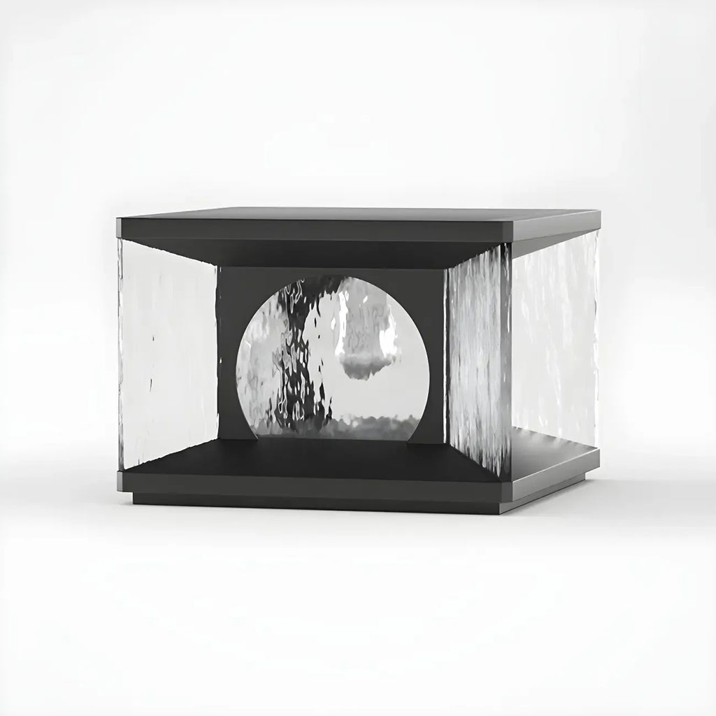 Lampe de poteau carrée en métal noir et verre transparent avec fil électrique