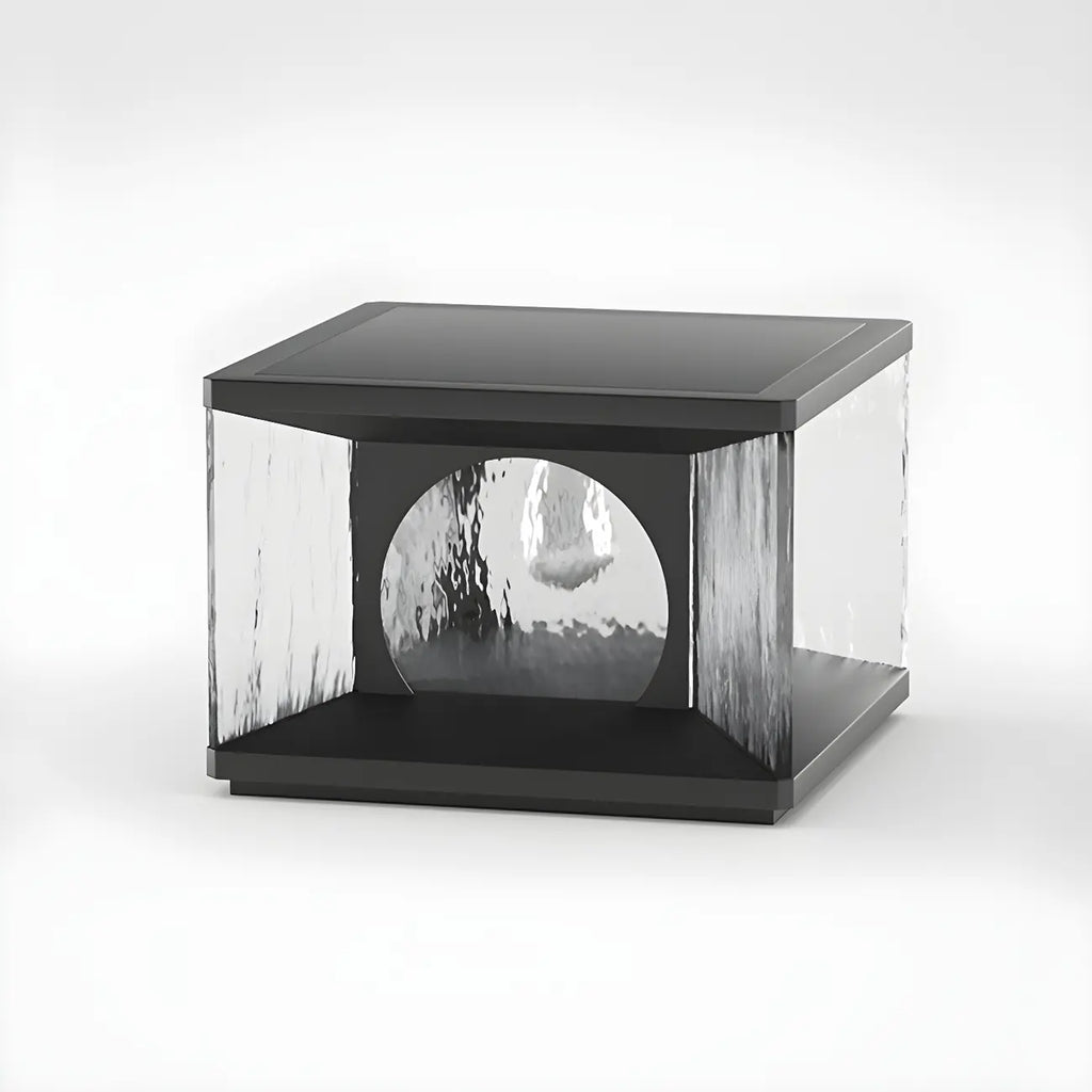Lampe de poteau carrée en métal noir et verre transparent avec fil électrique