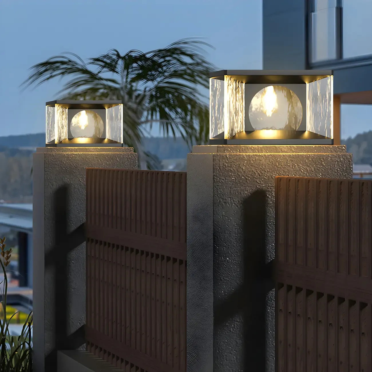 Lampe de poteau carrée en métal noir et verre transparent avec fil électrique