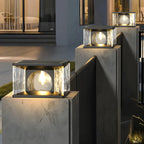 Lampe de poteau carrée en métal noir et verre transparent avec fil électrique