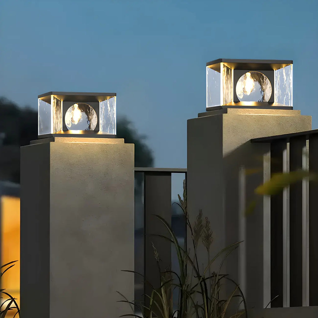 Lampe de poteau carrée en métal noir et verre transparent avec fil électrique