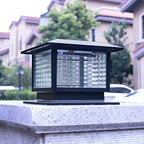 Lampe solaire extérieure carrée en métal noir et verre avec capuchon de poteau pour jardin ou cour