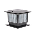 Lampe solaire extérieure carrée en métal noir et verre avec capuchon de poteau pour jardin ou cour