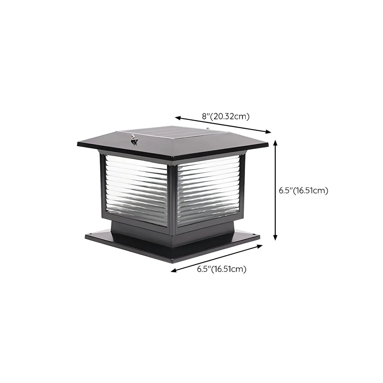 Lampe solaire extérieure carrée en métal noir et verre avec capuchon de poteau pour jardin ou cour