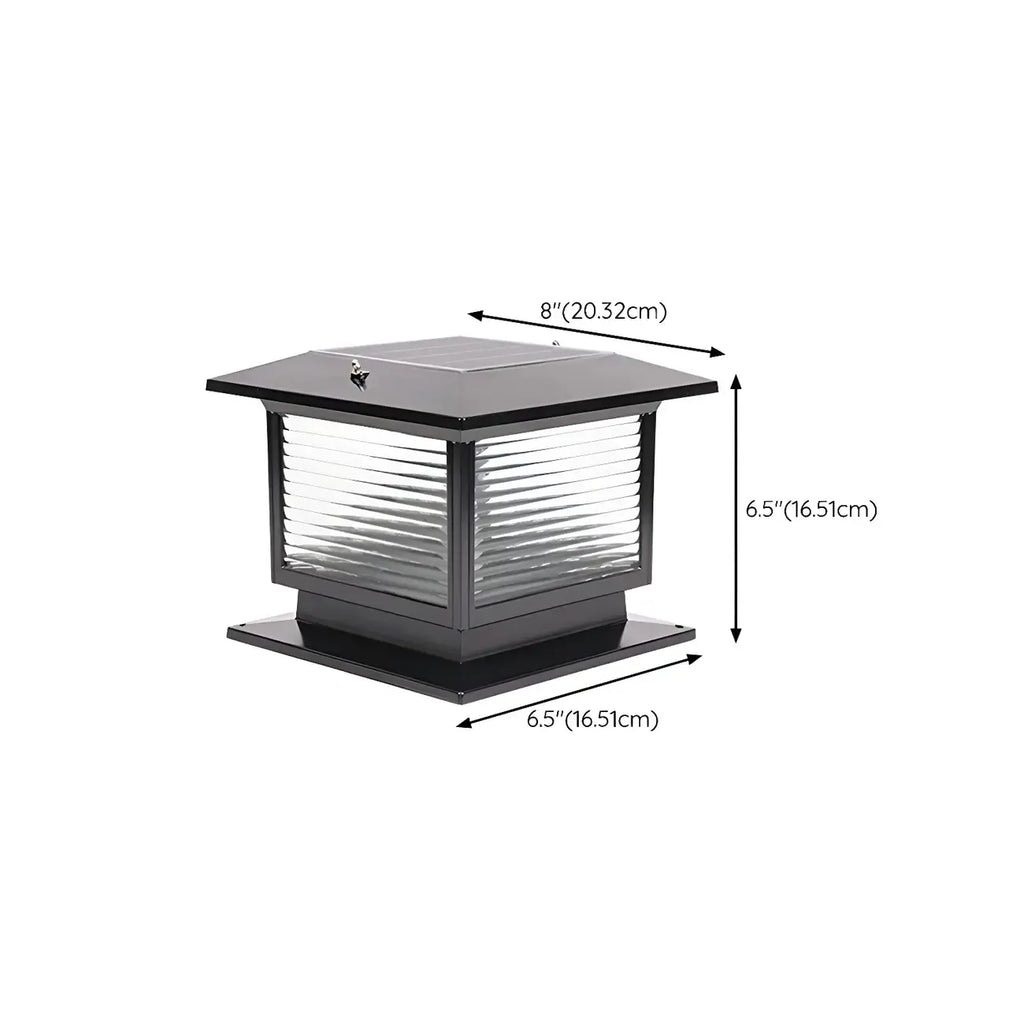 Lampe solaire extérieure carrée en métal noir et verre avec capuchon de poteau pour jardin ou cour