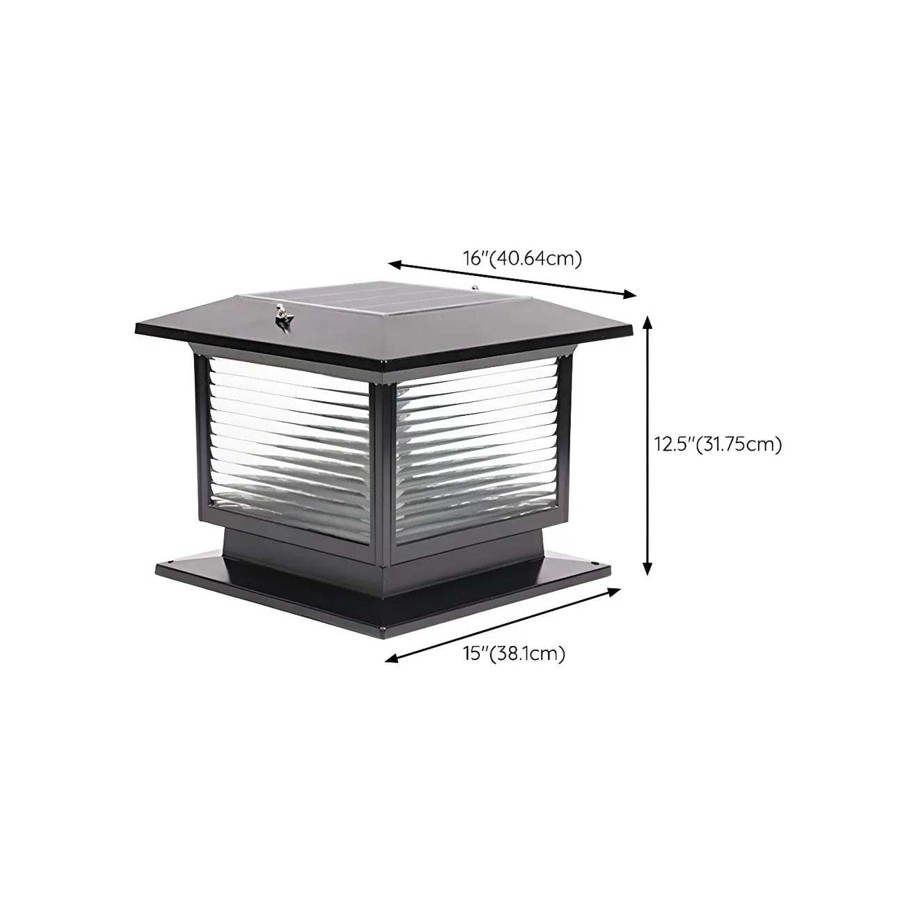 Lampe solaire extérieure carrée en métal noir et verre avec capuchon de poteau pour jardin ou cour