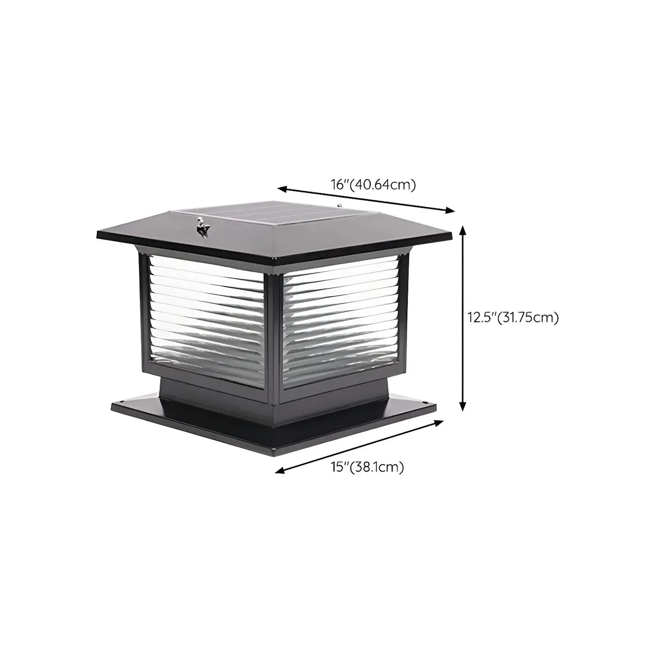 Lampe solaire extérieure carrée en métal noir et verre avec capuchon de poteau pour jardin ou cour