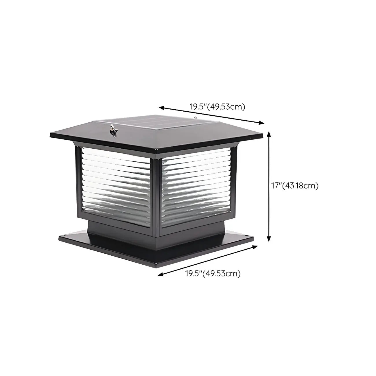 Lampe solaire extérieure carrée en métal noir et verre avec capuchon de poteau pour jardin ou cour