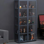 Étagère en bambou gris, vitrine avec porte en acrylique