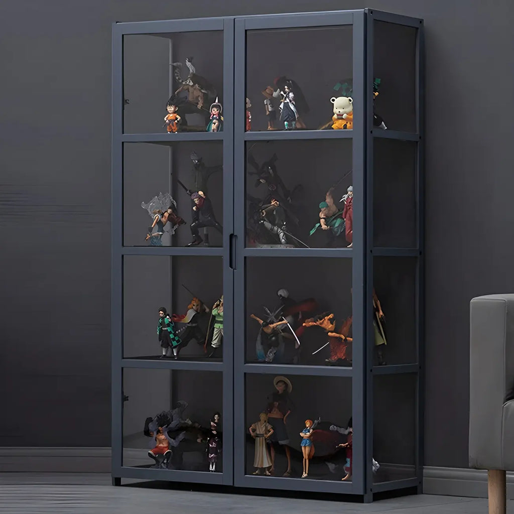 Étagère en bambou gris, vitrine avec porte en acrylique