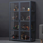 Étagère en bambou gris, vitrine avec porte en acrylique
