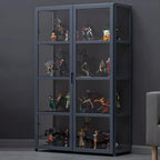 Étagère en bambou gris, vitrine avec porte en acrylique
