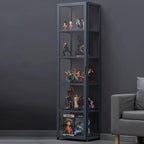 Étagère en bambou gris, vitrine avec porte en acrylique