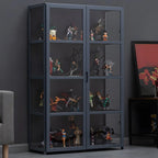 Étagère en bambou gris, vitrine avec porte en acrylique