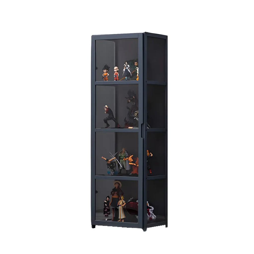 Étagère en bambou gris, vitrine avec porte en acrylique