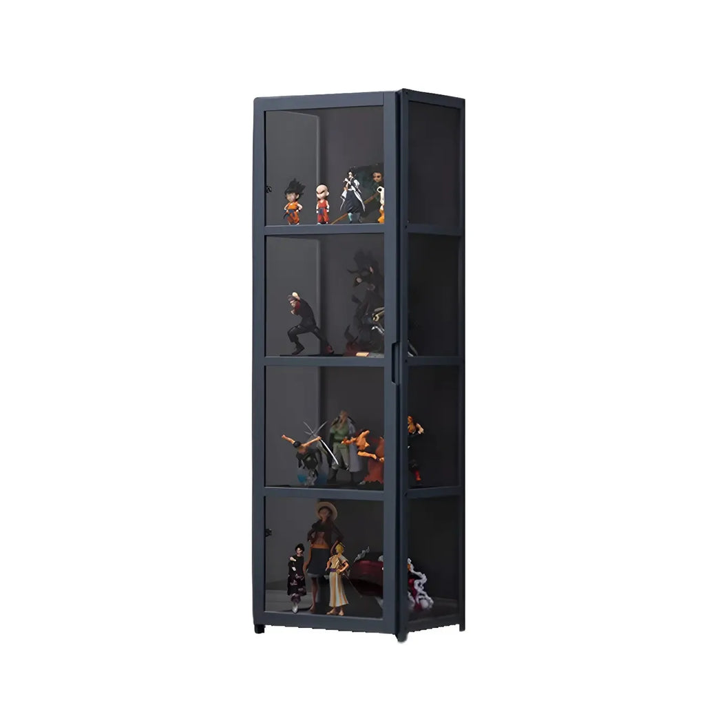 Étagère en bambou gris, vitrine avec porte en acrylique