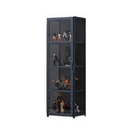 Étagère en bambou gris, vitrine avec porte en acrylique