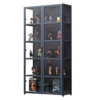Étagère en bambou gris, vitrine avec porte en acrylique