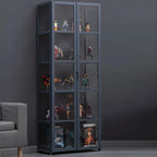 Étagère en bambou gris, vitrine avec porte en acrylique