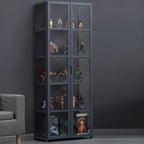 Étagère en bambou gris, vitrine avec porte en acrylique
