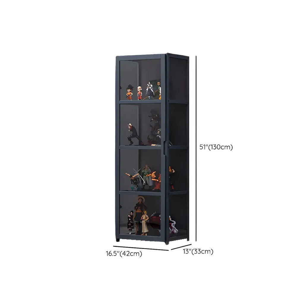 Étagère en bambou gris, vitrine avec porte en acrylique