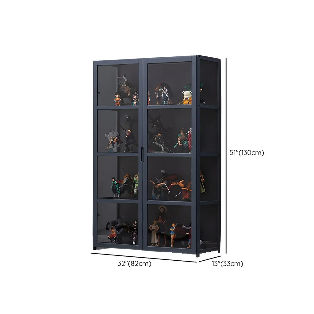 Étagère en bambou gris, vitrine avec porte en acrylique