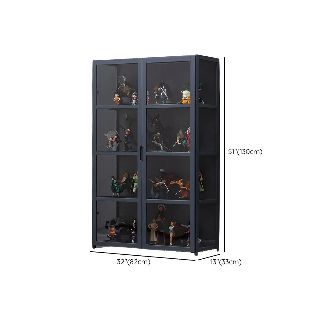 Étagère en bambou gris, vitrine avec porte en acrylique