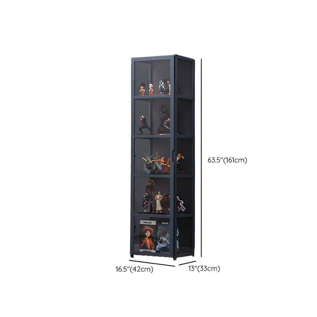 Étagère en bambou gris, vitrine avec porte en acrylique