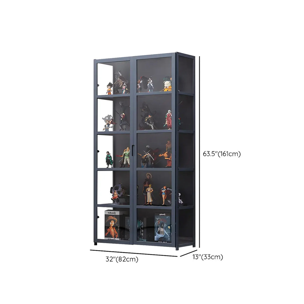 Étagère en bambou gris, vitrine avec porte en acrylique
