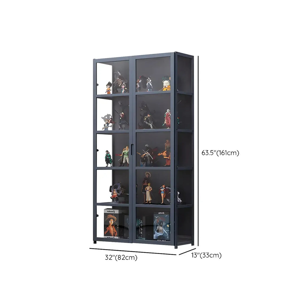 Étagère en bambou gris, vitrine avec porte en acrylique