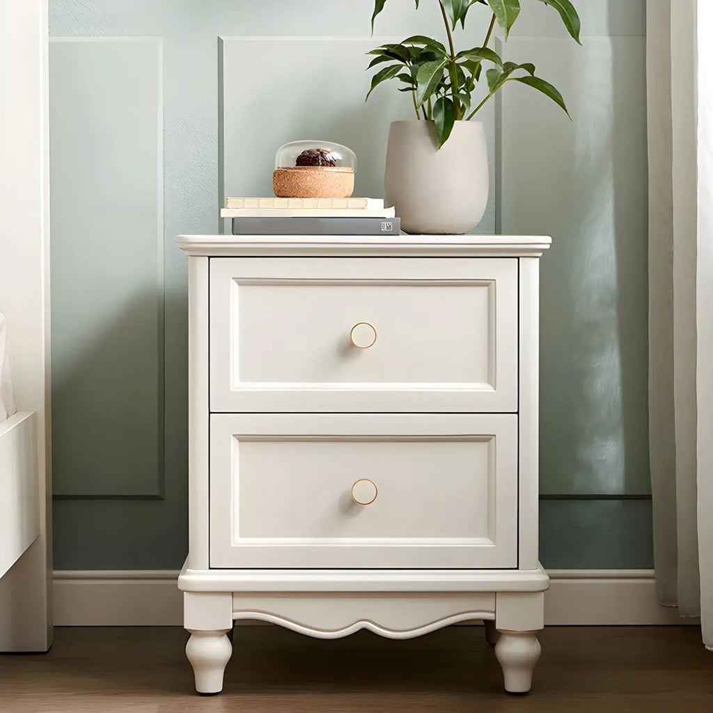 Table de chevet française en bois blanc à deux couches