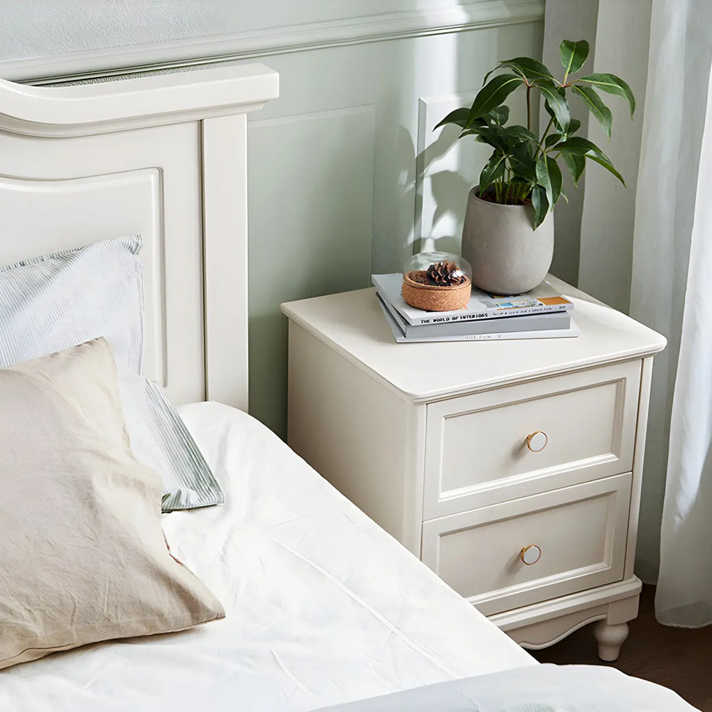 Table de chevet française en bois blanc à deux couches
