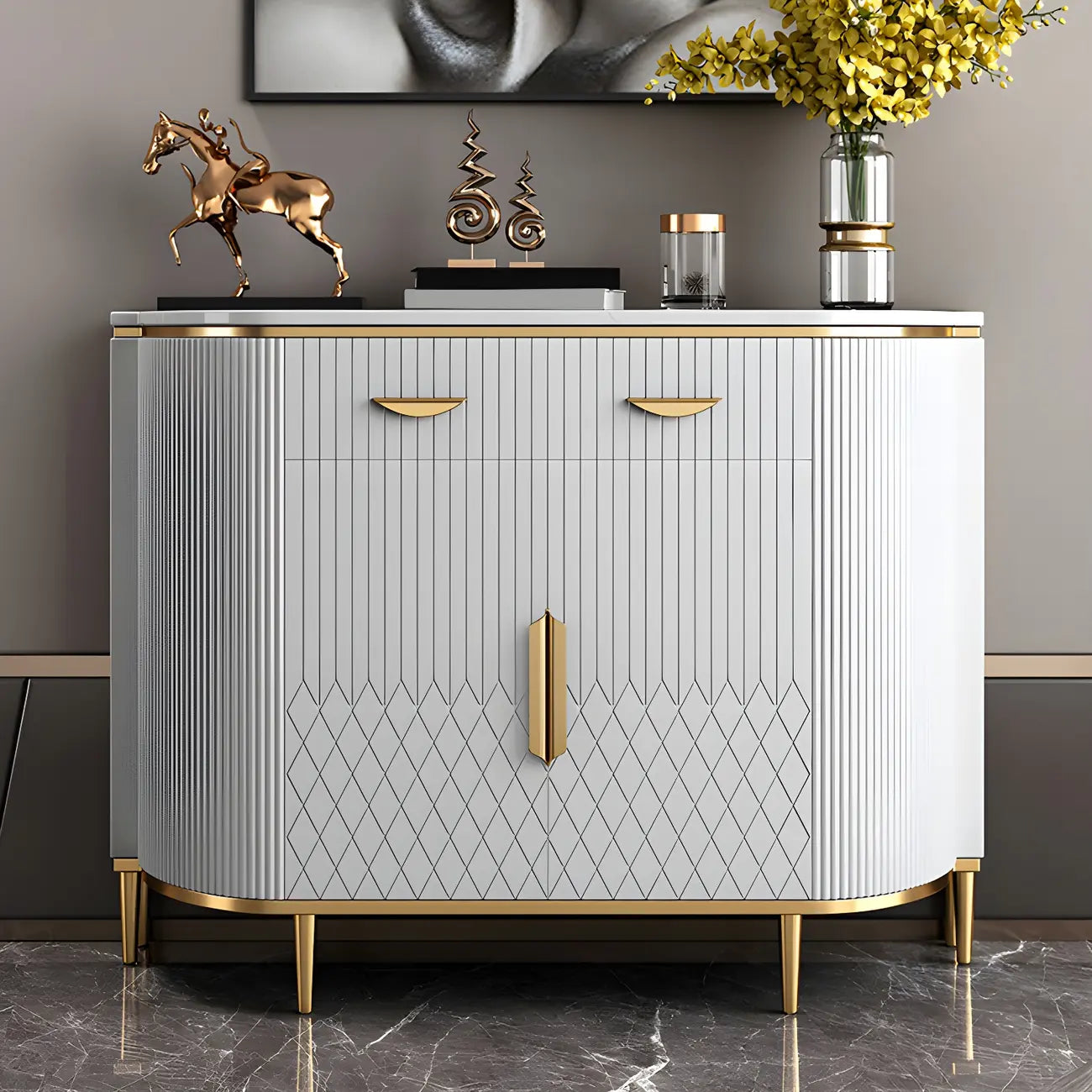 Buffet glamour en marbre gris avec rangement