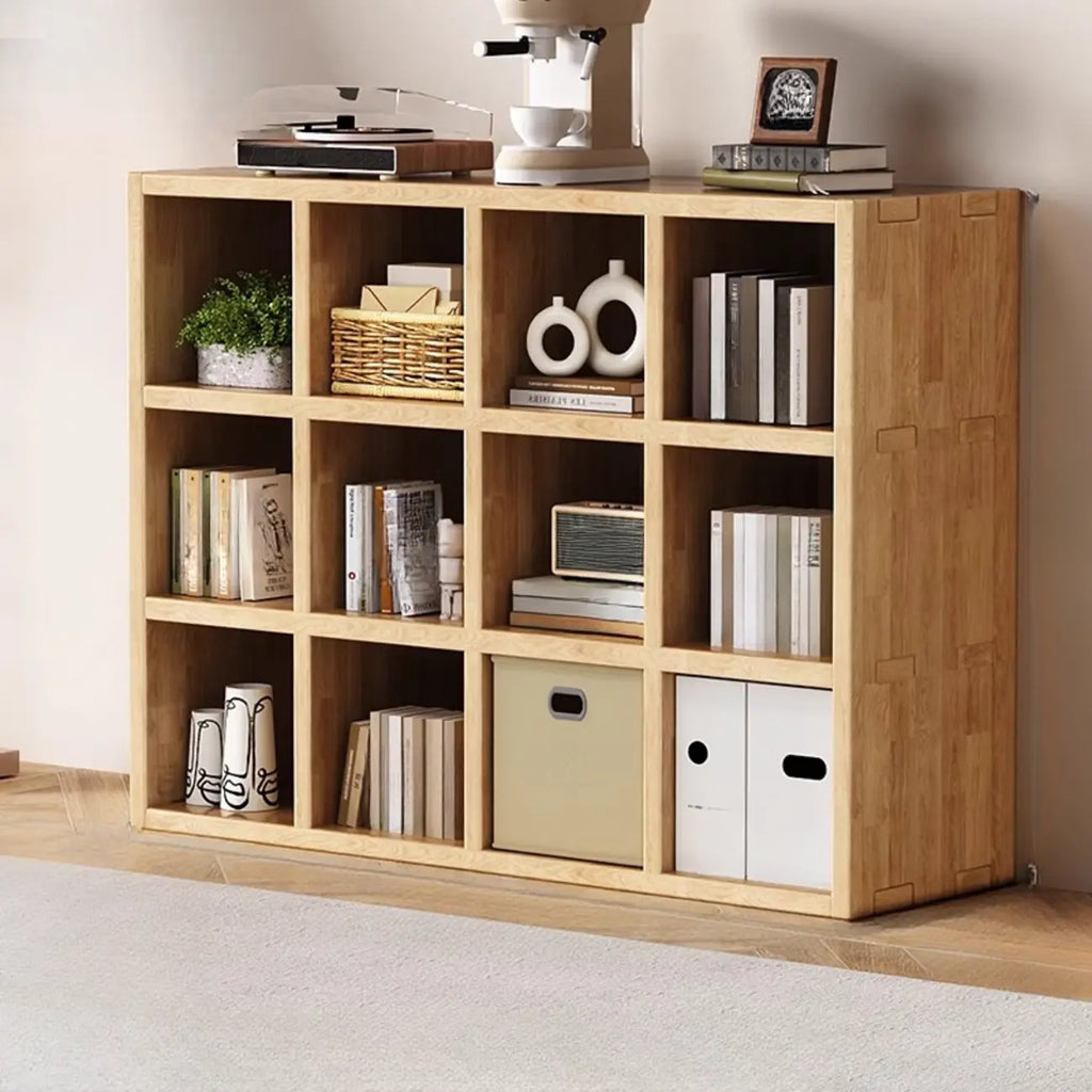 Bibliothèque horizontale moderne en bois à 8 cubes, finition naturelle