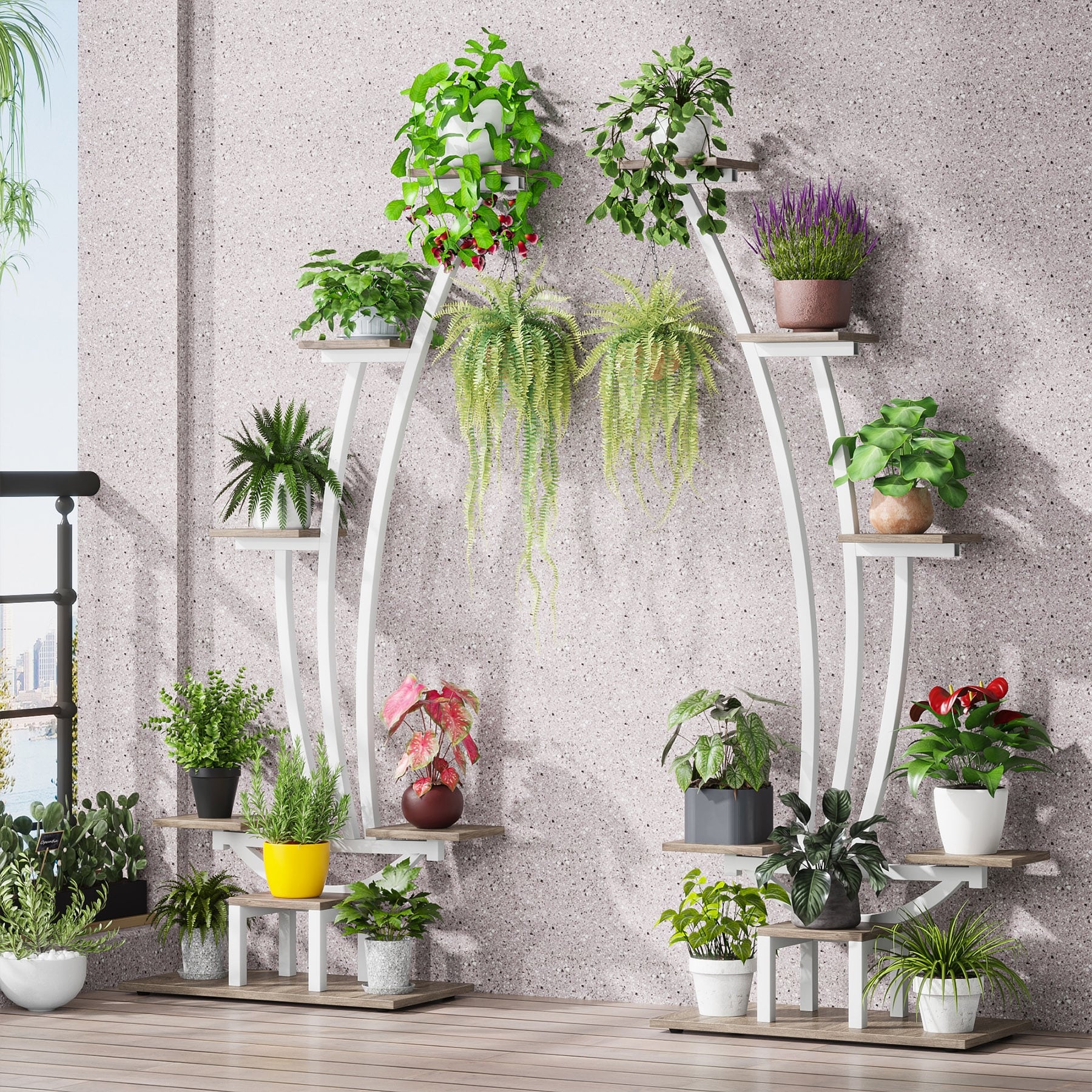 Support pour plantes d'intérieur, étagère à fleurs à 6 niveaux pour jardin - Lot de 2