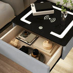Table de chevet moderne suspendue avec plateau en pierre et tiroir