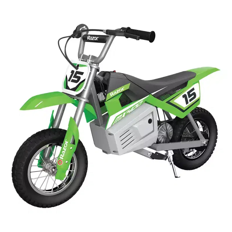 Razor MX400 Kid & Teen Dirt Rocket 24V Ride On High-Torque Electric Motocross Motorcycle Toy Dirt Bikes, Velocità fino a 22 km/h, Nero e Verde, Confezione da 2