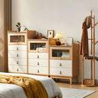 Commode verticale minimaliste en bois naturel et verre